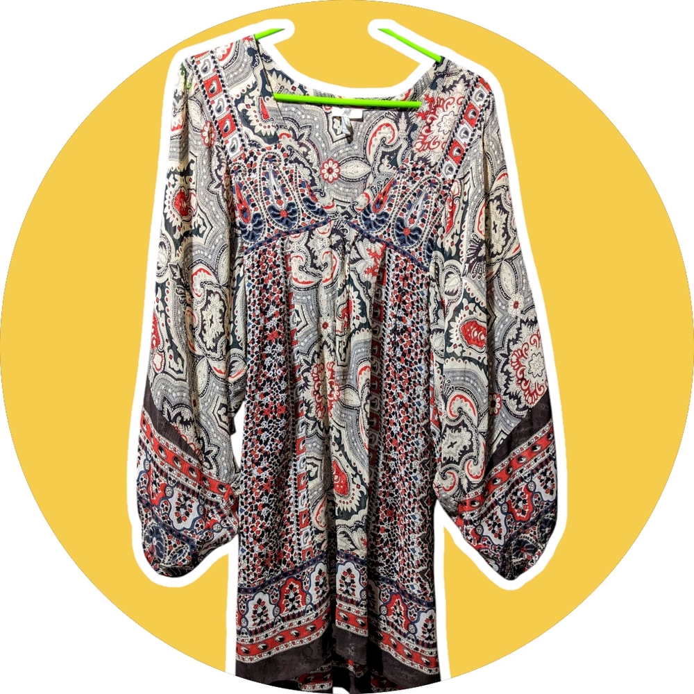 Women's Paisley Print Top - Red and Black